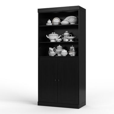 Solid Wood 32" Pantry Cabinet With 2-Drawers And Adjustable Shelves In Java