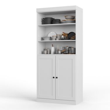 Solid Wood 32" Pantry Cabinet With 2-Drawers And Adjustable Shelves In White