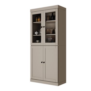 32 Inch Pantry Cabinet with Shaker and Clear Glass Doors In Beige