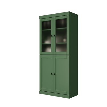 Solid Wood 32" Pantry Cabinet With Frosted Glass And Shaker Doors In Green