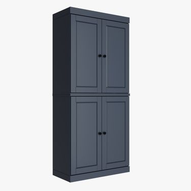 Solid Wood 32" Pantry Cabinet With Raised Panel Doors And 2-Drawers In Antique Blue