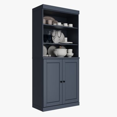 Solid Wood 32" Pantry Cabinet With Raised Panel Doors And Adjustable Shelves In Antique Blue