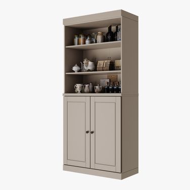 Solid Wood 32" Pantry Cabinet With Raised Panel Doors And Adjustable Shelves In Beige