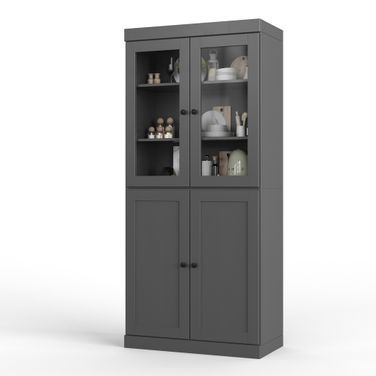 Solid Wood 32" Pantry Cabinet With Shaker Doors And 2-Drawers In Gray