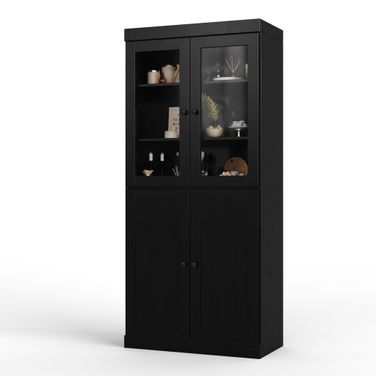 Solid Wood 32" Pantry Cabinet With Shaker Doors And 2-Drawers In Java