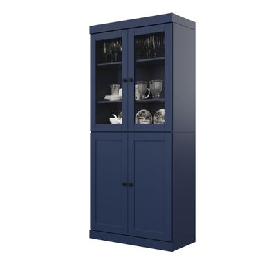 Solid Wood 32" Pantry Cabinet With Shaker Doors And 2-Drawers In Navy Blue
