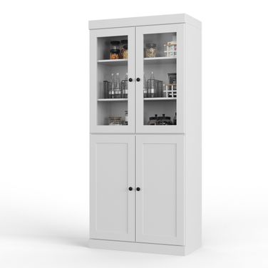 Solid Wood 32" Pantry Cabinet With Shaker Doors And 2-Drawers In White