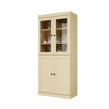 Solid Wood 32" Pantry Cabinet With Shaker Doors And 2-Drawers In Yellow