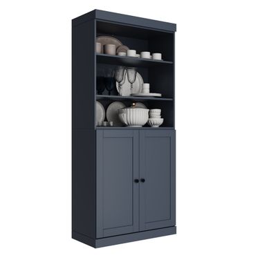 Solid Wood 32" Pantry Cabinet With Shaker Doors And Adjustable Shelves In Antique Blue