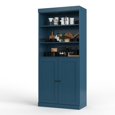 Solid Wood 32" Pantry Cabinet With Shaker Doors And Adjustable Shelves In Black
