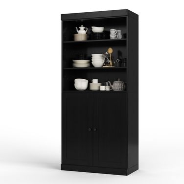Solid Wood 32" Pantry Cabinet With Shaker Doors And Adjustable Shelves In Java