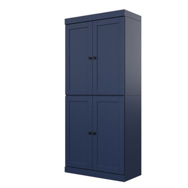 Solid Wood 32" Pantry Cabinet With Shaker Doors And Adjustable Shelves In Navy Blue