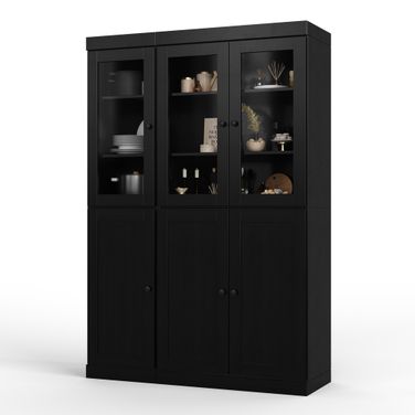 Solid Wood 48.5" Pantry Cabinet With Clear Glass And 2-Drawers In Java