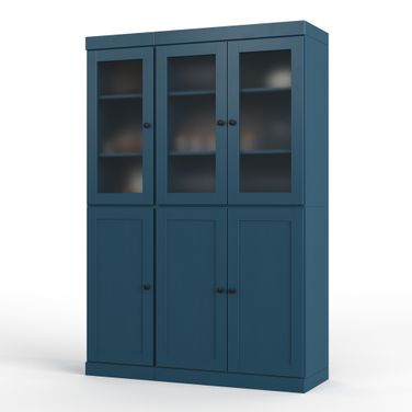 Solid Wood 48.5" Pantry Cabinet With Frosted Glass And 2-Drawers In Black