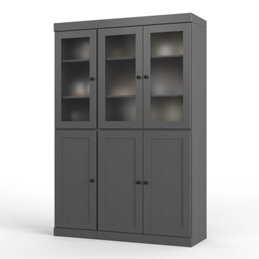 Solid Wood 48.5" Pantry Cabinet With Frosted Glass And 2-Drawers In Gray