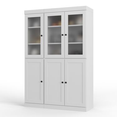 Solid Wood 48.5" Pantry Cabinet With Frosted Glass And 2-Drawers In White
