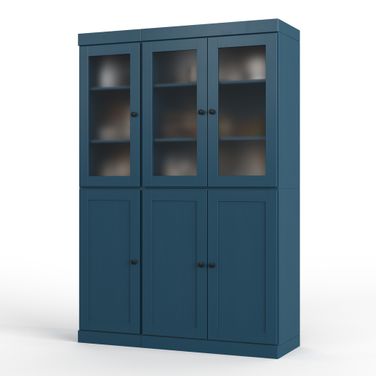 Solid Wood 48.5" Pantry Cabinet With Frosted Glass And Shaker Doors In Black