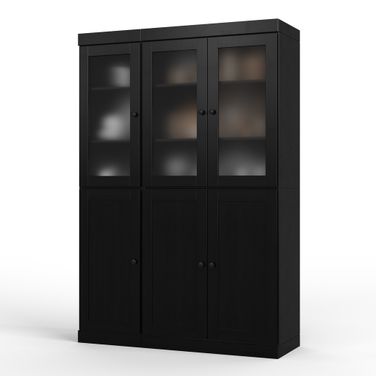 Solid Wood 48.5" Pantry Cabinet With Frosted Glass And Shaker Doors In Java
