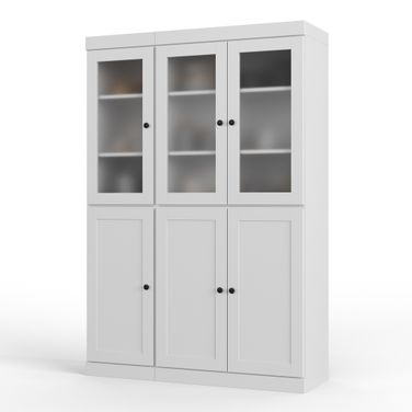 Solid Wood 48.5" Pantry Cabinet With Frosted Glass And Shaker Doors In White
