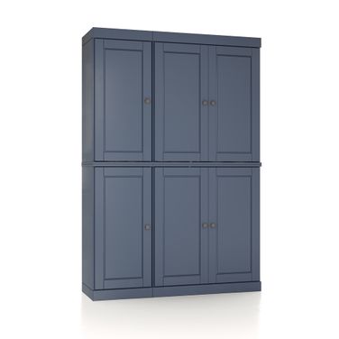 Solid Wood 48.5" Pantry Cabinet With Raised Panel Doors And 2-Drawers In Antique Blue