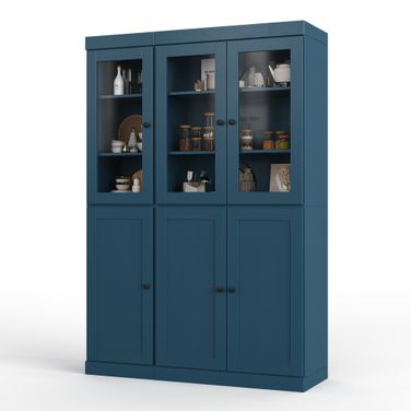 Solid Wood 48.5" Pantry China Cabinet With Clear Glass And Shaker Doors In Black