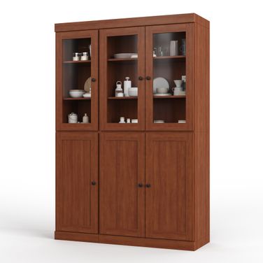 Solid Wood 48.5" Pantry China Cabinet With Clear Glass And Shaker Doors In Mocha
