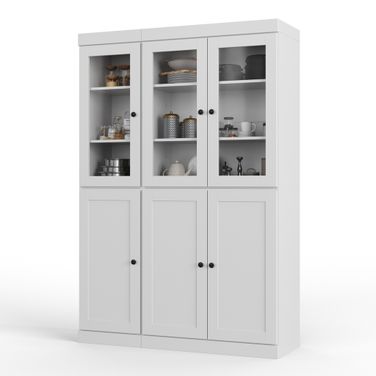 Solid Wood 48.5" Pantry China Cabinet With Clear Glass And Shaker Doors In White