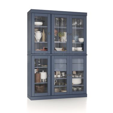 Solid Wood 48.5" Pantry China Cabinet With Clear Glass Doors And 2-Drawers In Antique Blue