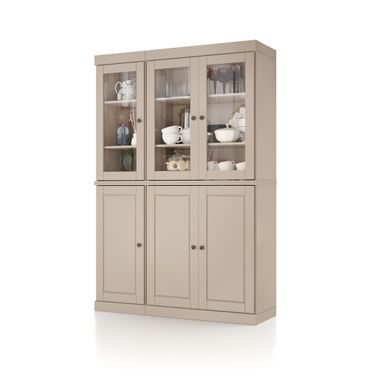 Solid Wood 48.5" Pantry China Cabinet With Clear Glass Doors And 2-Drawers In Beige