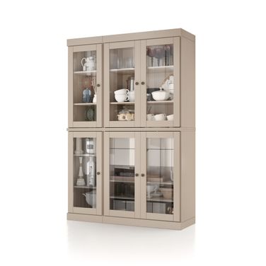 Solid Wood 48.5" Pantry China Cabinet With Clear Glass Doors And 2-Drawers In Beige