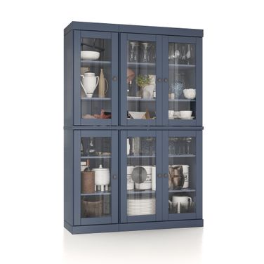 Solid Wood 48.5" Pantry China Cabinet With Clear Glass Doors And Adjustable Shelves In Antique Blue