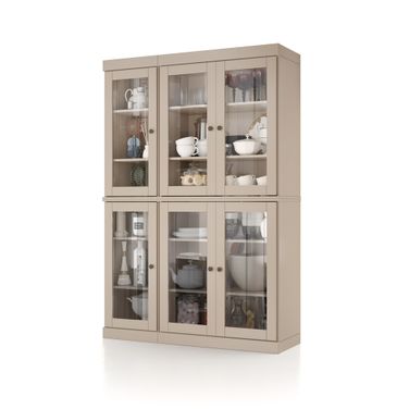 Solid Wood 48.5" Pantry China Cabinet With Clear Glass Doors And Adjustable Shelves In Beige