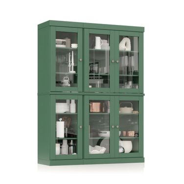 Solid Wood 48.5" Pantry China Cabinet With Clear Glass Doors And Adjustable Shelves In Green