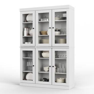 Solid Wood 48.5" Pantry China Cabinet With Clear Glass Doors And Adjustable Shelves In White