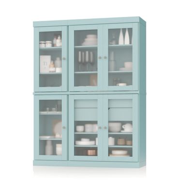 Solid Wood 48.5" Pantry China Cabinet With Frosted Glass Doors And 2-Drawers And In Aqua