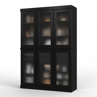 Solid Wood 48.5" Pantry China Cabinet With Frosted Glass Doors And 2-Drawers And In Black