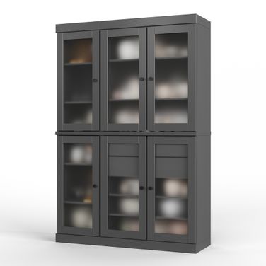 Solid Wood 48.5" Pantry China Cabinet With Frosted Glass Doors And 2-Drawers And In Gray
