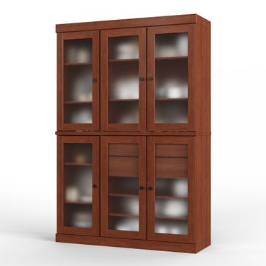 Solid Wood 48.5" Pantry China Cabinet With Frosted Glass Doors And 2-Drawers And In Mocha