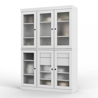 Solid Wood 48.5" Pantry China Cabinet With Frosted Glass Doors And 2-Drawers And In White