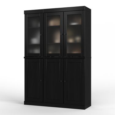 Solid Wood 48.5" Pantry China Cabinet With Frosted Glass Doors And 2-Drawers In Black