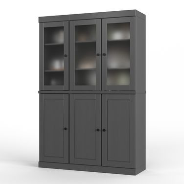 Solid Wood 48.5" Pantry China Cabinet With Frosted Glass Doors And 2-Drawers In Gray
