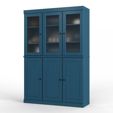 Solid Wood 48.5" Pantry China Cabinet With Frosted Glass Doors And 2-Drawers In Teal Blue