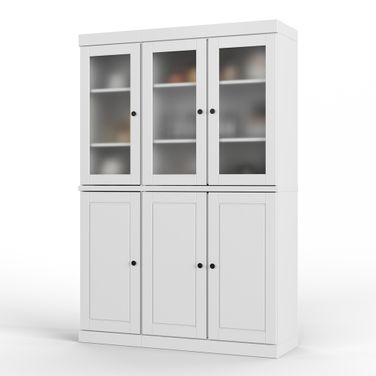 Solid Wood 48.5" Pantry China Cabinet With Frosted Glass Doors And 2-Drawers In White