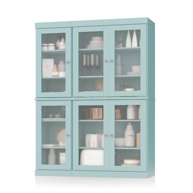 Solid Wood 48.5" Pantry China Cabinet With Frosted Glass Doors And Adjustable Shelves In Aqua