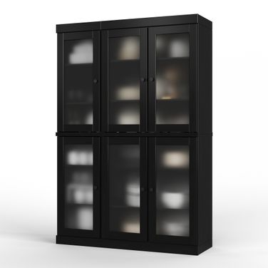 Solid Wood 48.5" Pantry China Cabinet With Frosted Glass Doors And Adjustable Shelves In Black