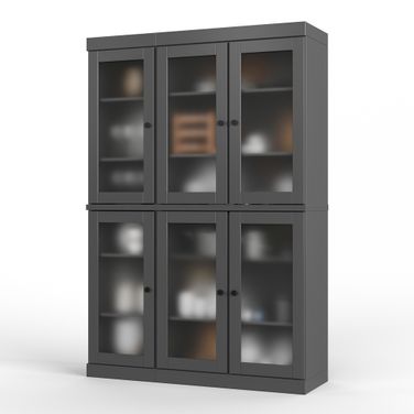 Solid Wood 48.5" Pantry China Cabinet With Frosted Glass Doors And Adjustable Shelves In Gray