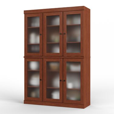 Solid Wood 48.5" Pantry China Cabinet With Frosted Glass Doors And Adjustable Shelves In Mocha