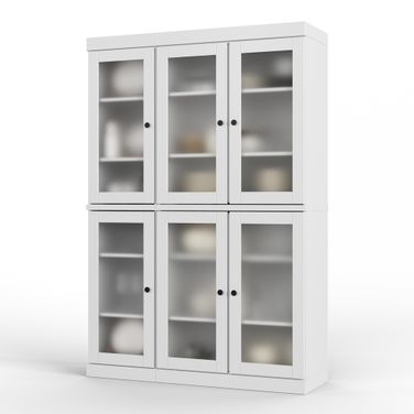 Solid Wood 48.5" Pantry China Cabinet With Frosted Glass Doors And Adjustable Shelves In White