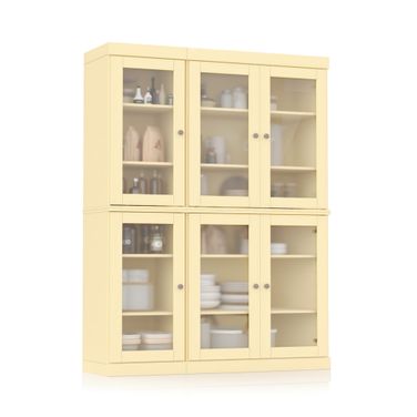 Solid Wood 48.5" Pantry China Cabinet With Frosted Glass Doors And Adjustable Shelves In Yellow