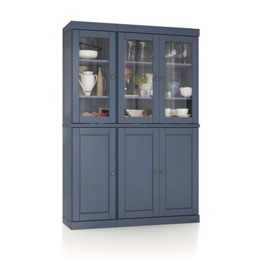 Solid Wood 48.5" Pantry China Cabinet With Raised Panel And Clear Glass Doors In Antique Blue